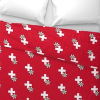 white swiss cross and edelweiss - large