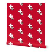 white swiss cross and edelweiss - large