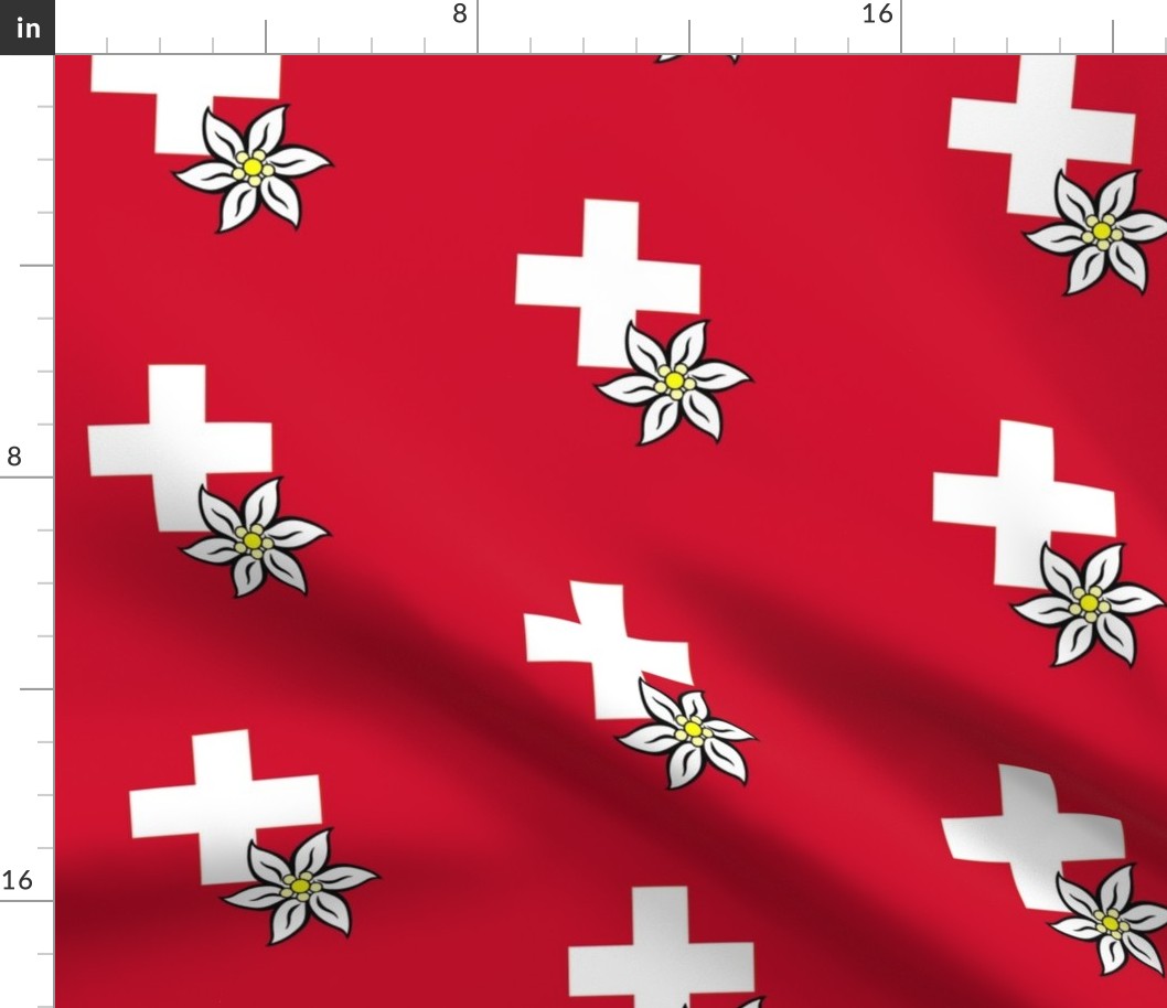 white swiss cross and edelweiss - large