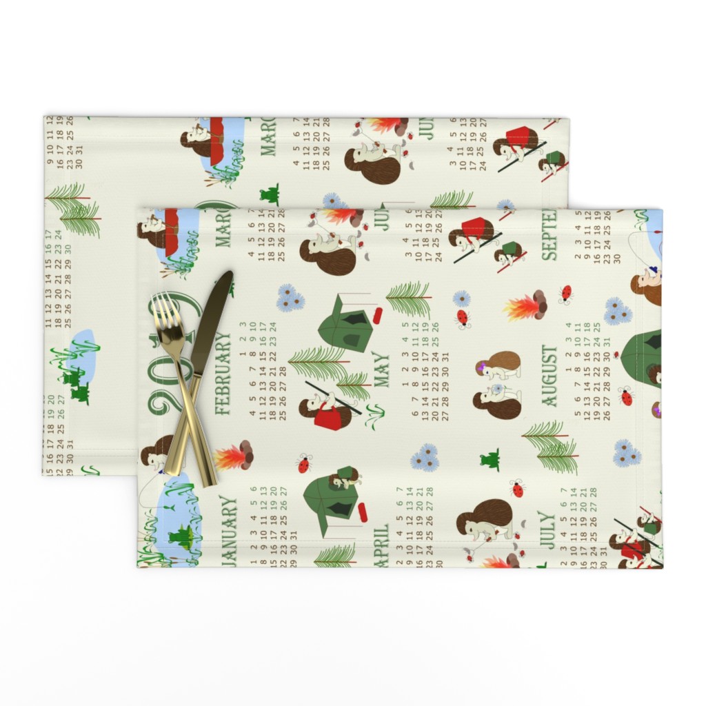 2019 Camping Hedgehog Tea Towel Calendar