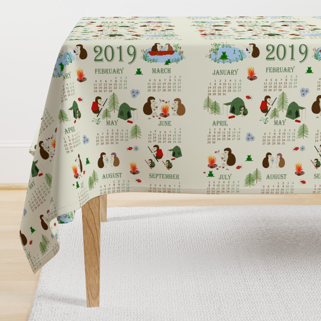 2019 Camping Hedgehog Tea Towel Calendar