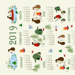 2019 Camping Hedgehog Tea Towel Calendar