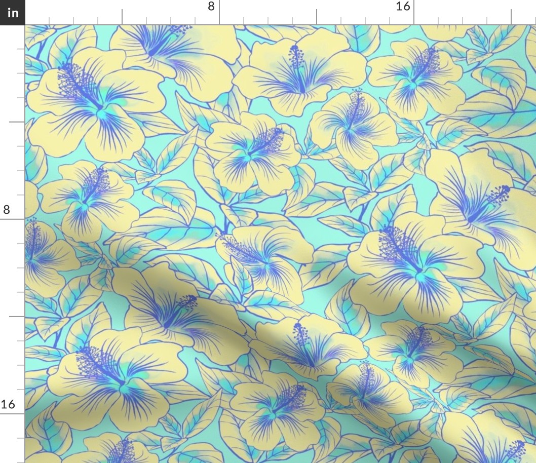 Hibiscus Batik Butter on Aqua 300L