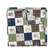 Woodland Animal Tracks Quilt Top – Navy, Brown + Green Patchwork Cheater Quilt, Style N, ROTATED