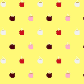 coffee_cups_alternating_cream_red_chocolate_pink_on_yellow