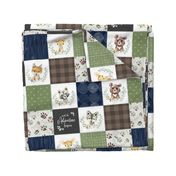 Woodland Animal Tracks Quilt Top – Navy, Brown + Green Patchwork Cheater Quilt, Style N