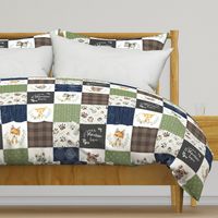 Woodland Animal Tracks Quilt Top – Navy, Brown + Green Patchwork Cheater Quilt, Style N