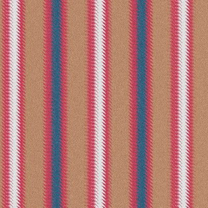 Ripple Stripe Tan Blue Pinkish Red and White