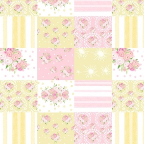 Shabby  floral  summertime quilt - pink yellow MED 14