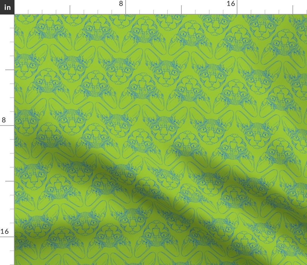 Sphynx lines fabric lime green & blue