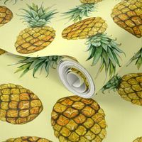 Watercolor pineapples on yellow background