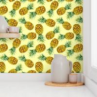 Watercolor pineapples on yellow background