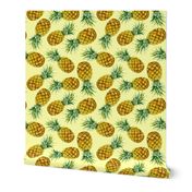Watercolor pineapples on yellow background