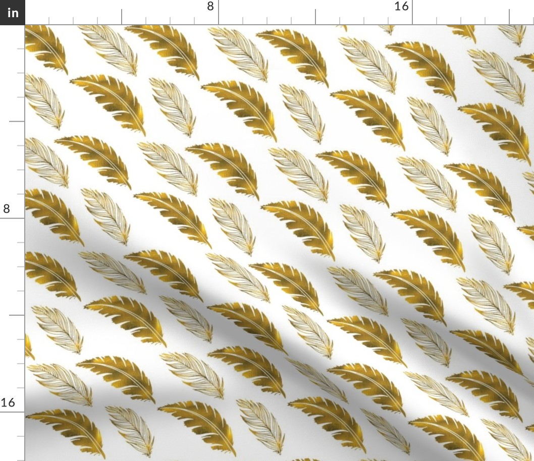 Metallic Gold Feathers Fabric