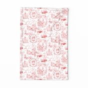 Country Toile Red Tea Towel