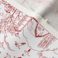 Country Toile Red Tea Towel