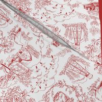 Country Toile Red Tea Towel