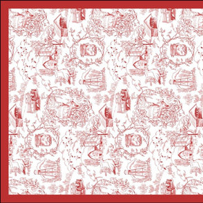 Country Toile Red Tea Towel