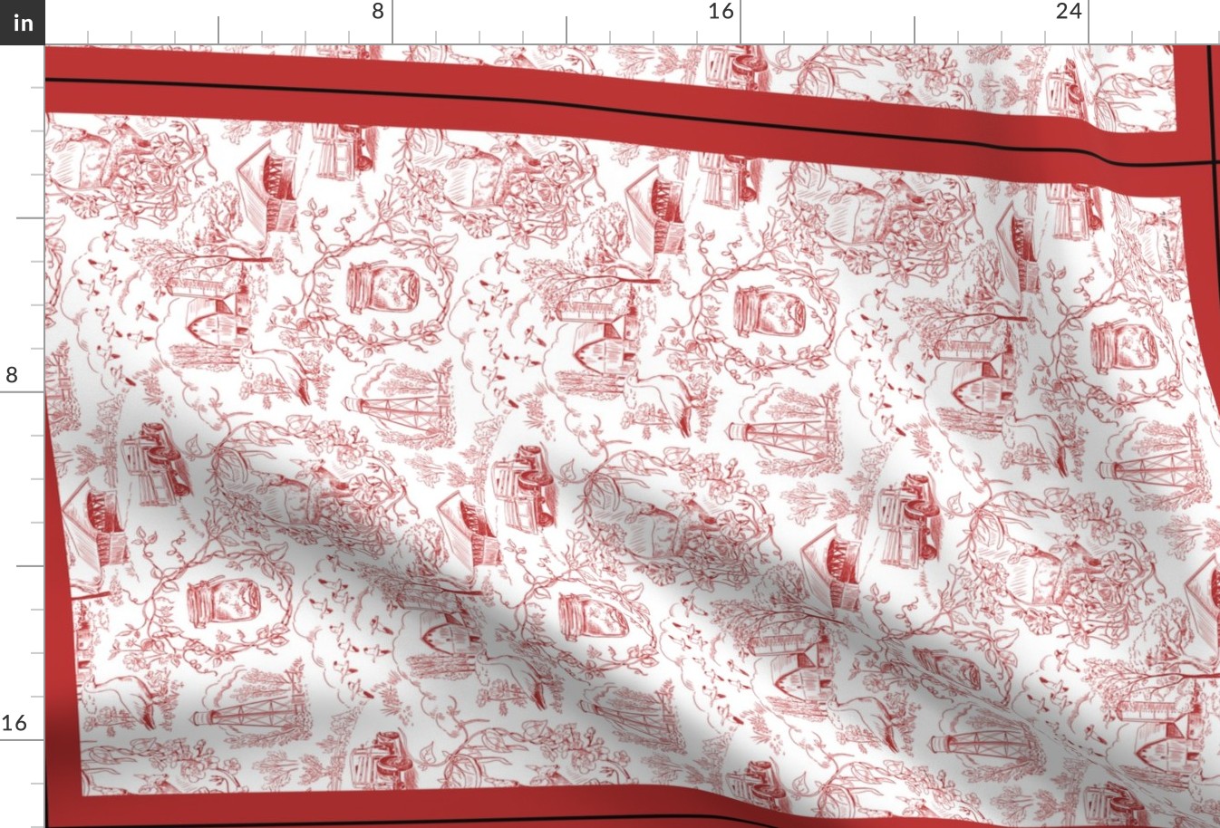 Country Toile Red Tea Towel