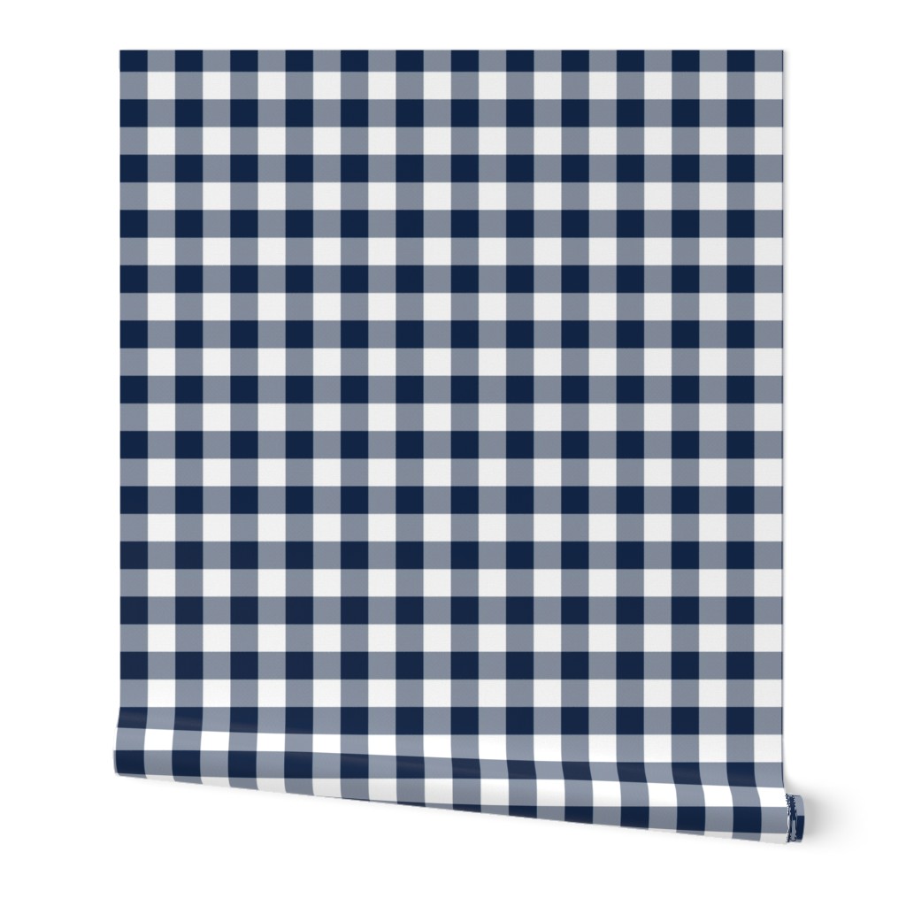 1" navy and white gingham check