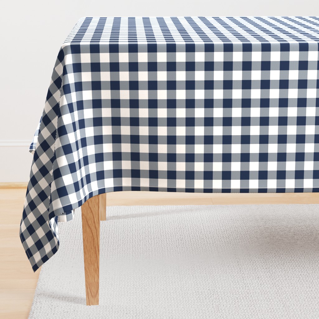1" navy and white gingham check