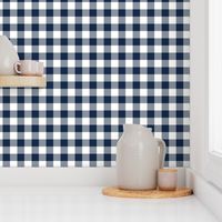 1" navy and white gingham check