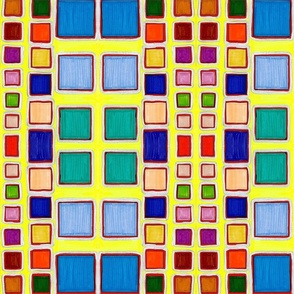 Doodle Squares in Multi | 6" Repeat