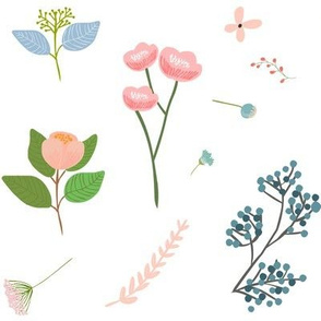 Misha's Flowers Pink & Blue - White