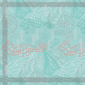 Seahorses & Seashells in blues kitchen towel