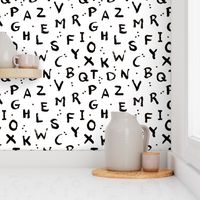 Abstract abc alphabet back to school brush strokes black and white