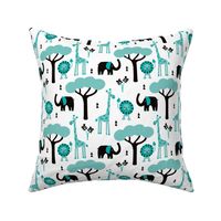 Quirky african zoo animals giraffe elephant and lion safari kids blue