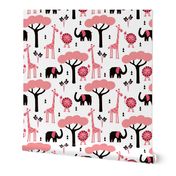 Quirky african zoo animals giraffe elephant and lion safari kids beige girls pink