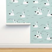 Swans - geometric seafoam mint, monochrome,  black and white, origami, seafoam, trendy || by sunny afternoonSwans - geometric, seafoam mi