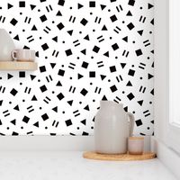 Super trendy geometric shapes squares triangles and dots abstract memphis retro black and white