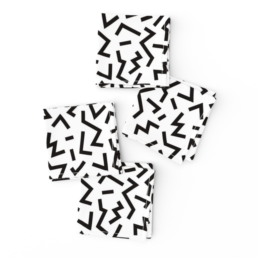 Super trendy geometric shapes squares stripes strokes and zigzag abstract memphis retro black and white