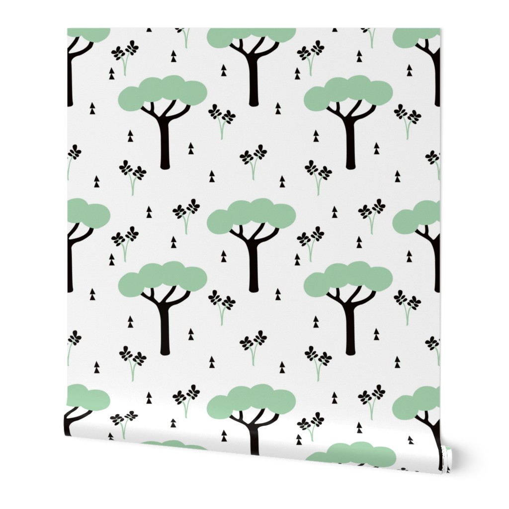 Quirky african zoo safari forest trees and plants and geometric arrows kids mint