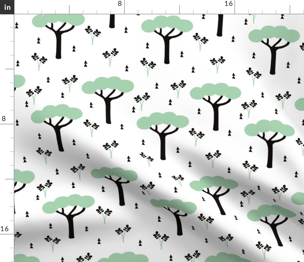 Quirky african zoo safari forest trees and plants and geometric arrows kids mint