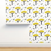 Quirky african zoo safari forest trees and plants and geometric arrows kids yellow ochre