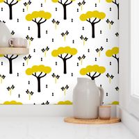 Quirky african zoo safari forest trees and plants and geometric arrows kids yellow ochre