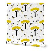 Quirky african zoo safari forest trees and plants and geometric arrows kids yellow ochre