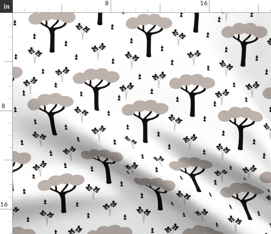 Quirky african zoo safari forest trees and plants and geometric arrows kids gender neutral gray