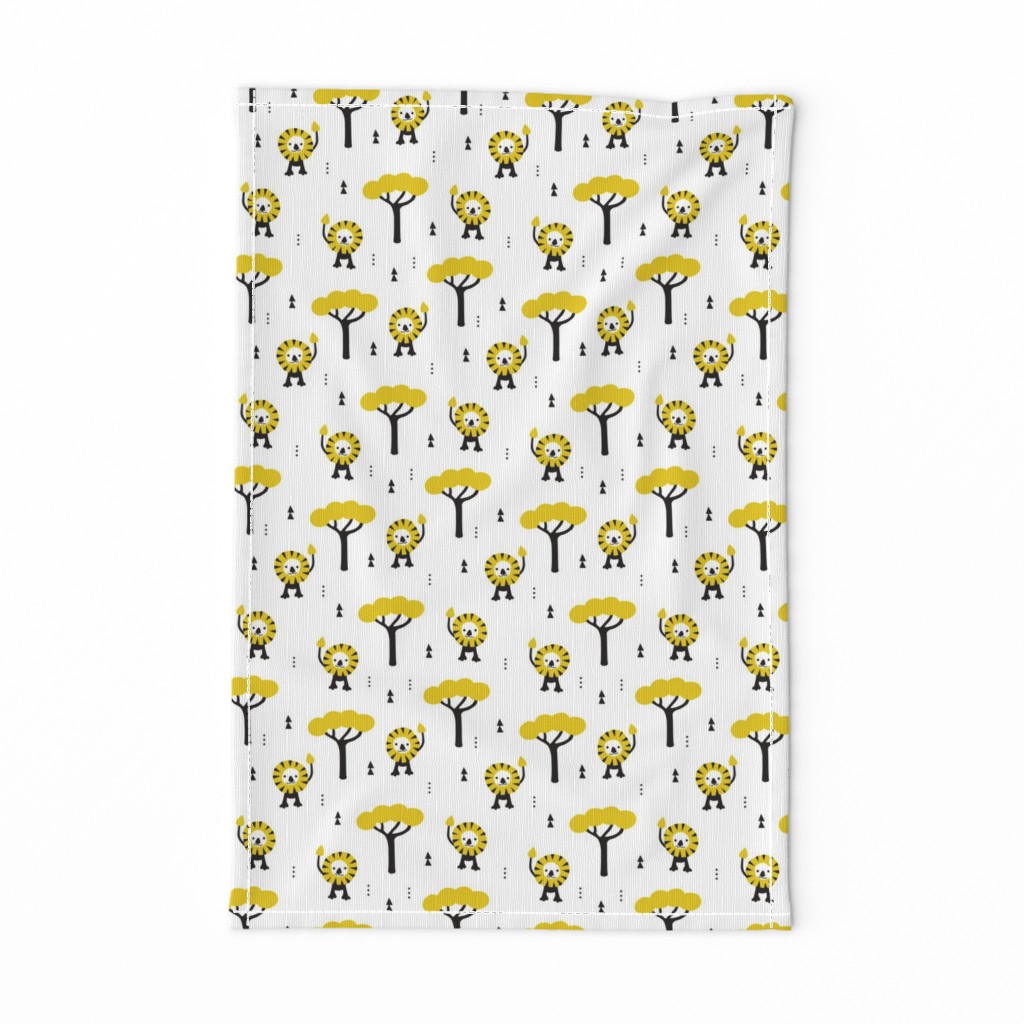 Quirky african zoo animals king of the jungle lion safari kids gender neutral yellow