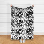 Black roses and  floral skulls graphic 