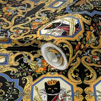 black cats queens kings royalty sceptres crowns mistletoe floral flowers leaves leaf fruits peaches cherry cherries oranges tangerines berry berries sash capes filigrees coat of arms shabby chic romantic victorian horn plenty houses castles baroque rococo
