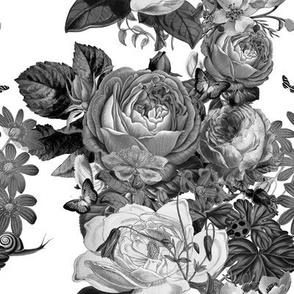 Vintage Rose Garden in Black and White