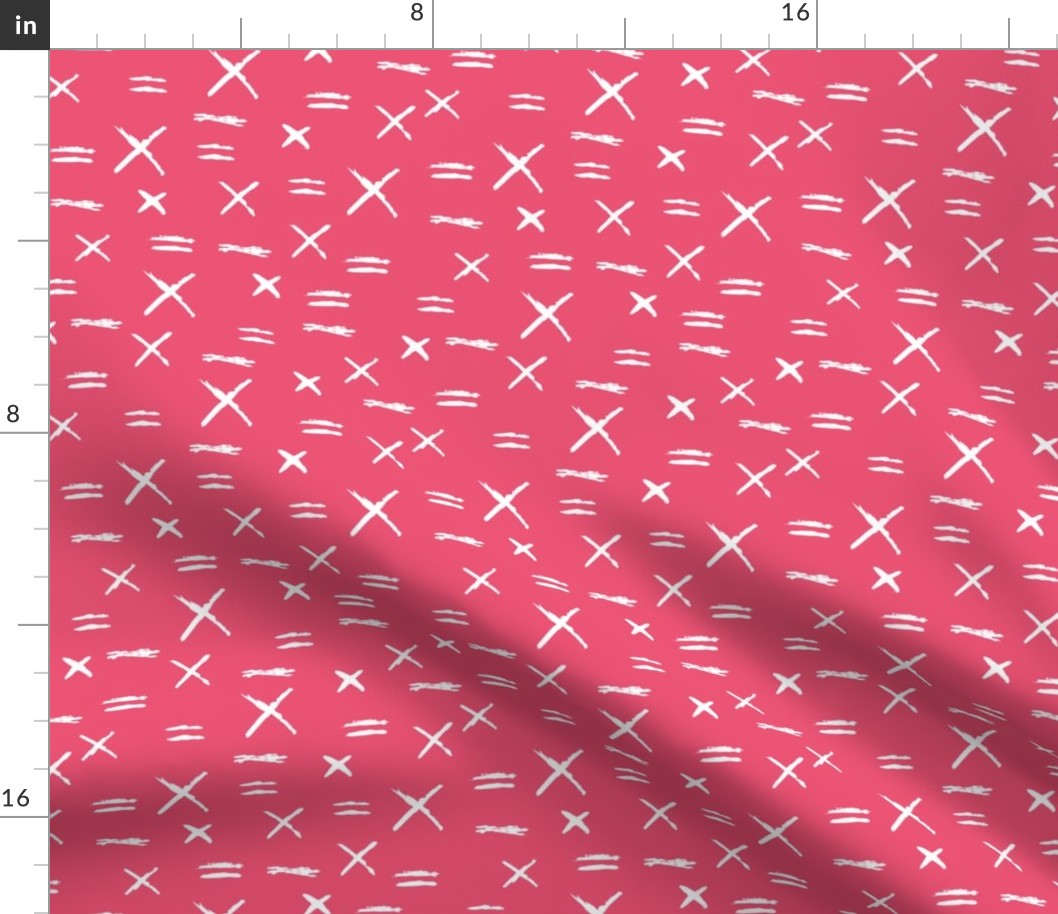 Geometric abstract raw brush Scandinavian x crosses and strokes white pink