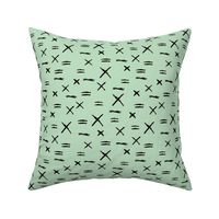 Geometric abstract raw brush Scandinavian x crosses and strokes black and mint