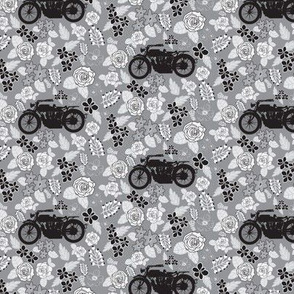 Vintage Motorcycle on Grey Floral // Extra Small-scale