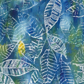 Tribal Leaves Watercolor Blue