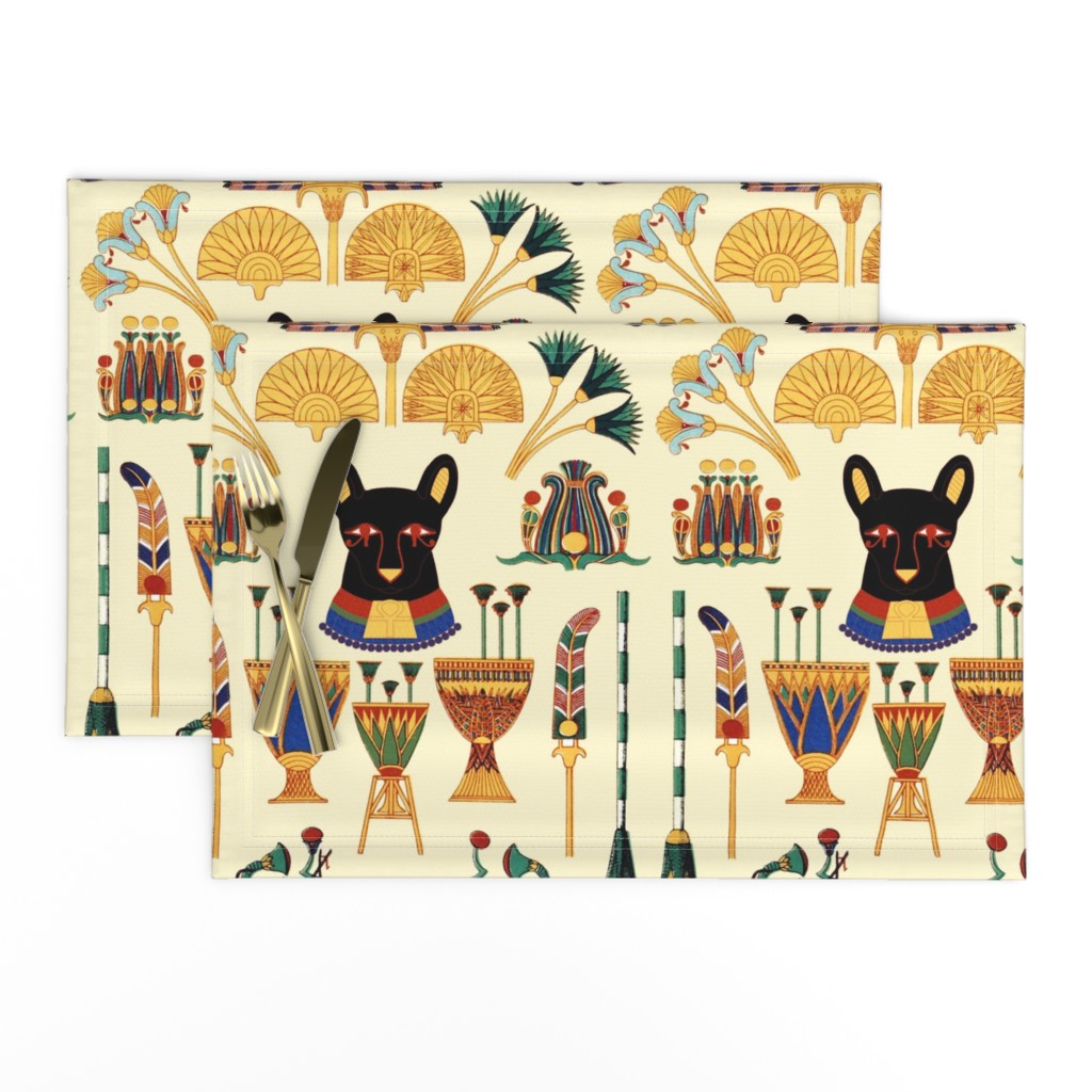 black cats goddesses Bastet Ancient Egypt Egyptian Fans Lotuses Palm trees boats papyrus plants flowers vases crowns Pharaohs kings queen ankh crosses royalty bast eyes rudders oars